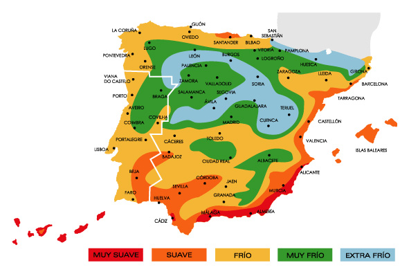 Mapa de España para cálculo de calefacción Farho